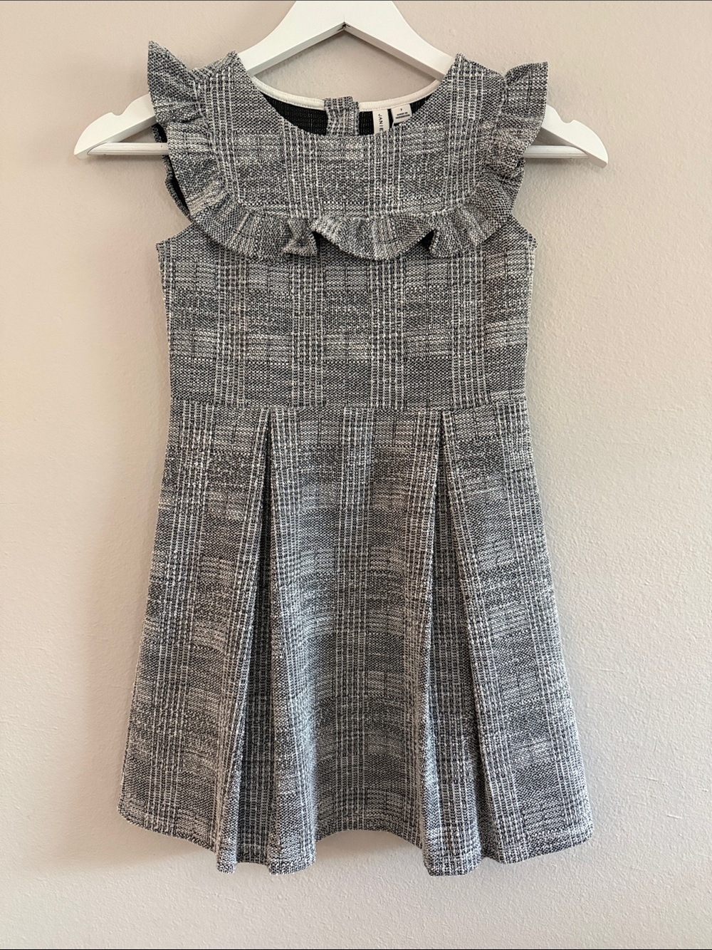 Janie and Jack Girls Gray Tweed Pleated Ruffle Collar Plaid Dress 7 NWT - [L626]